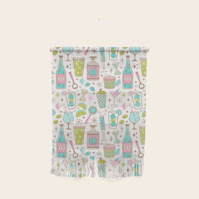 Retro Mid Century Happy Hour - Pink Green and Blue Wall Hanging Gallery Image 1
