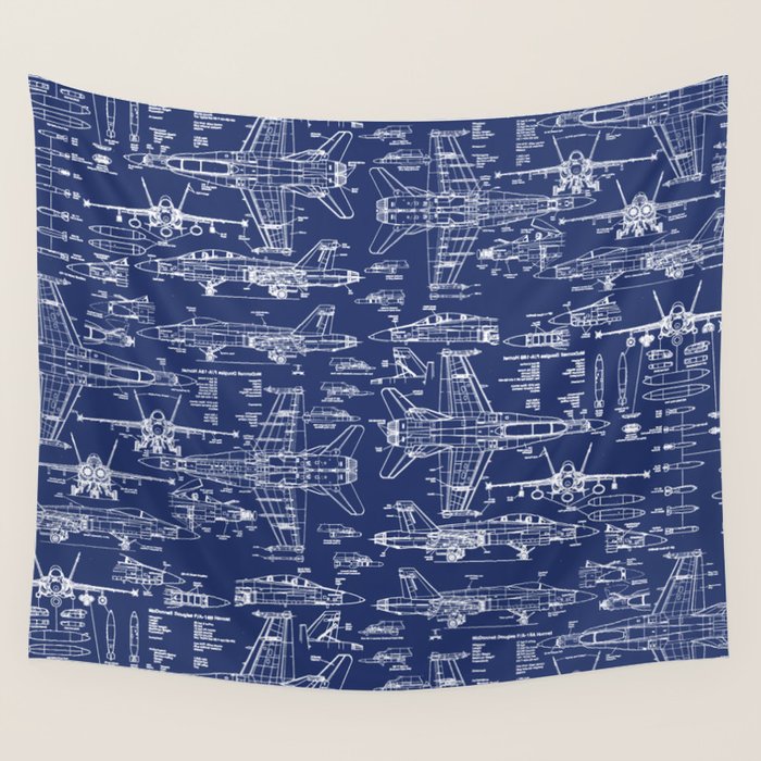 F-18 Blueprints Wall Tapestry Gallery Image 1