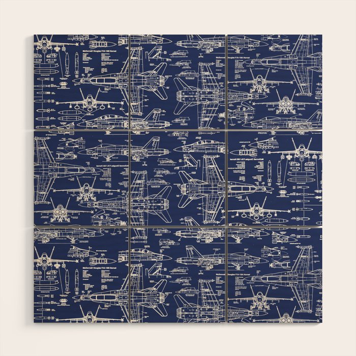 F-18 Blueprints Wood Wall Art Gallery Image 1