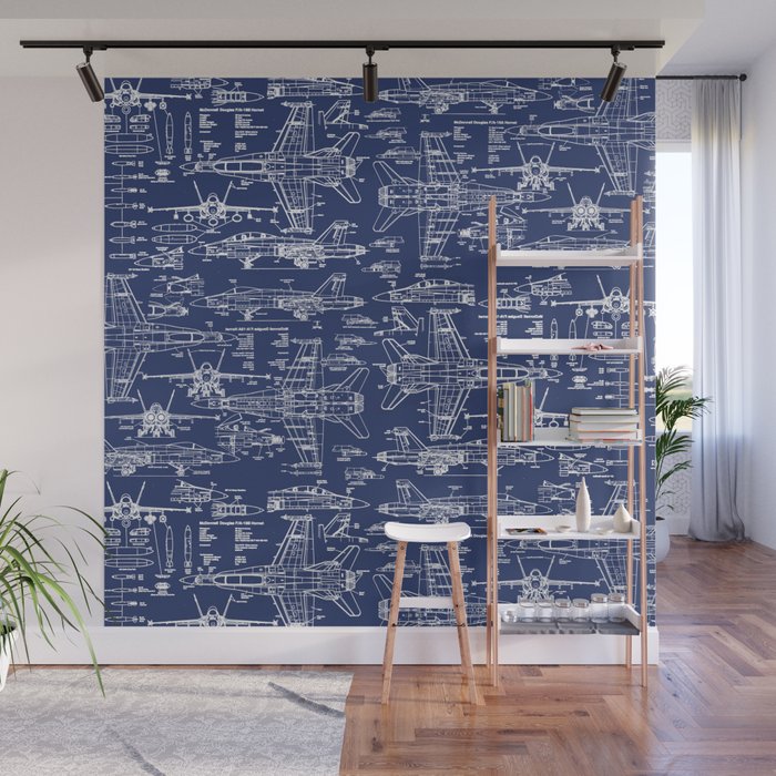 F-18 Blueprints Wall Mural Gallery Image 1
