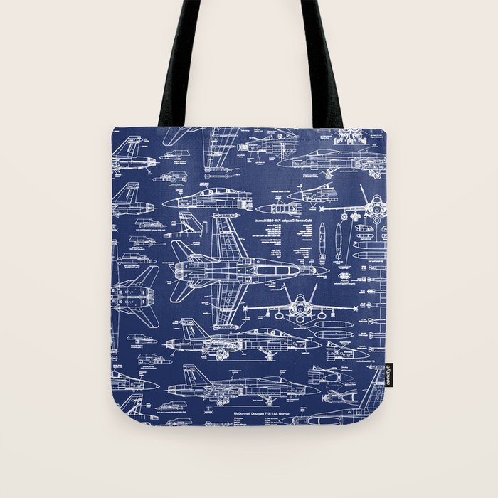 F-18 Blueprints Tote Bag Gallery Image 1
