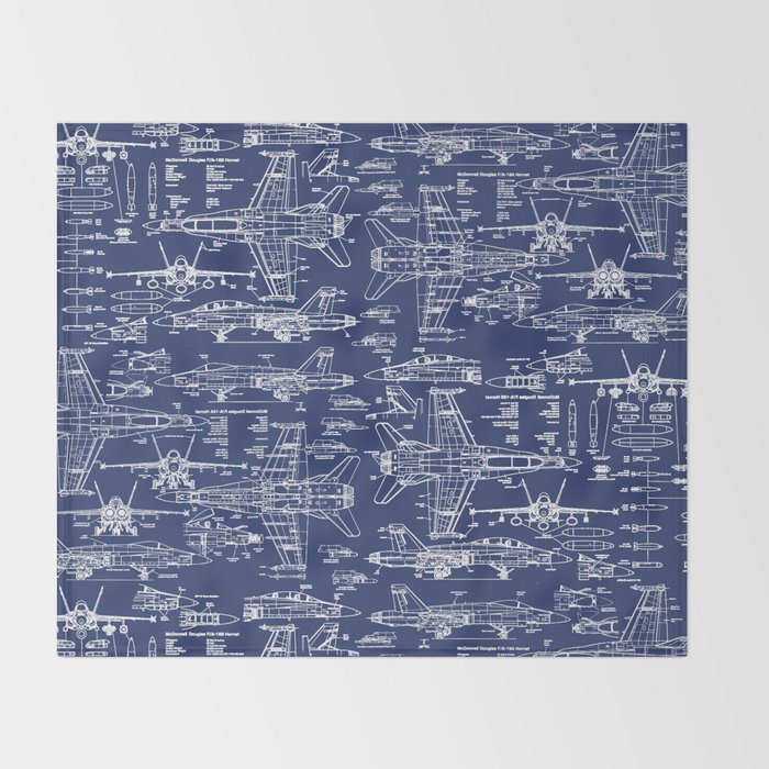 F-18 Blueprints Throw Blanket Gallery Image 2