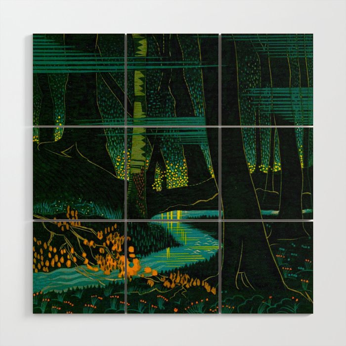 Magical Dark Fantasy Forest Woodblock Wood Wall Art Gallery Image 1