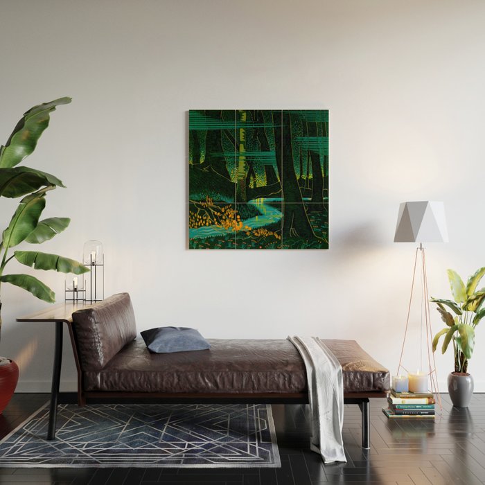 Magical Dark Fantasy Forest Woodblock Wood Wall Art Gallery Image 2
