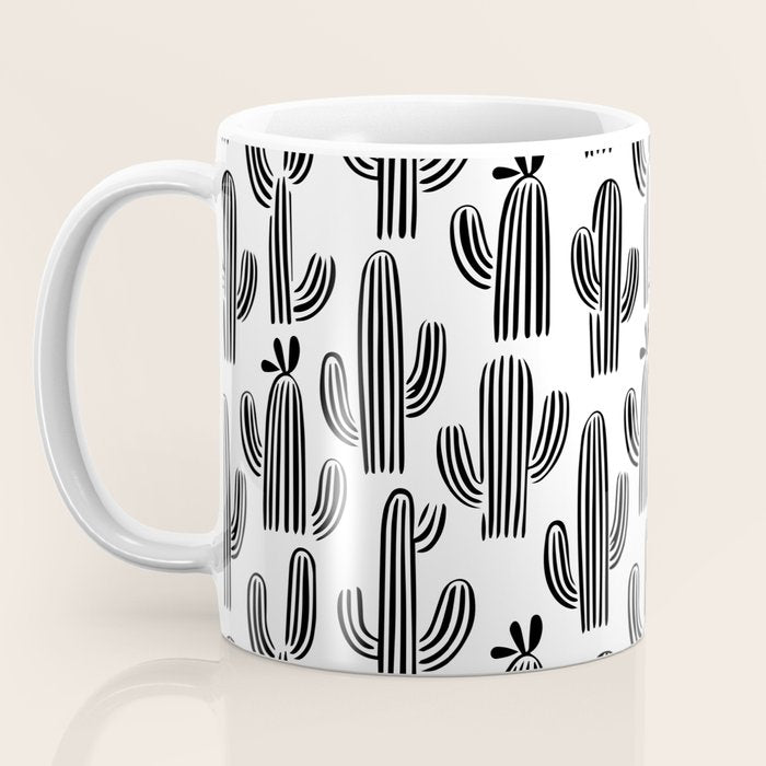 Black and white cactus plant pattern art Coffee Mug Gallery Image 3