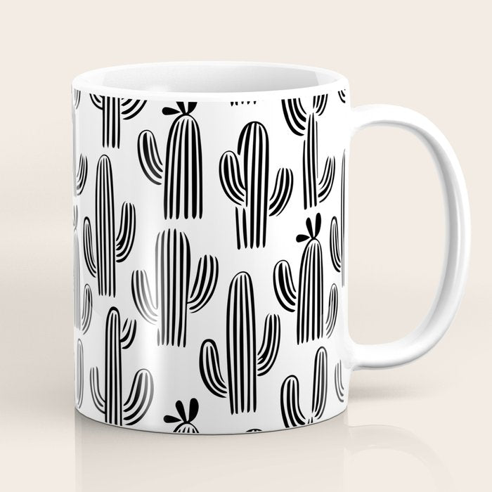 Black and white cactus plant pattern art Coffee Mug Gallery Image 1