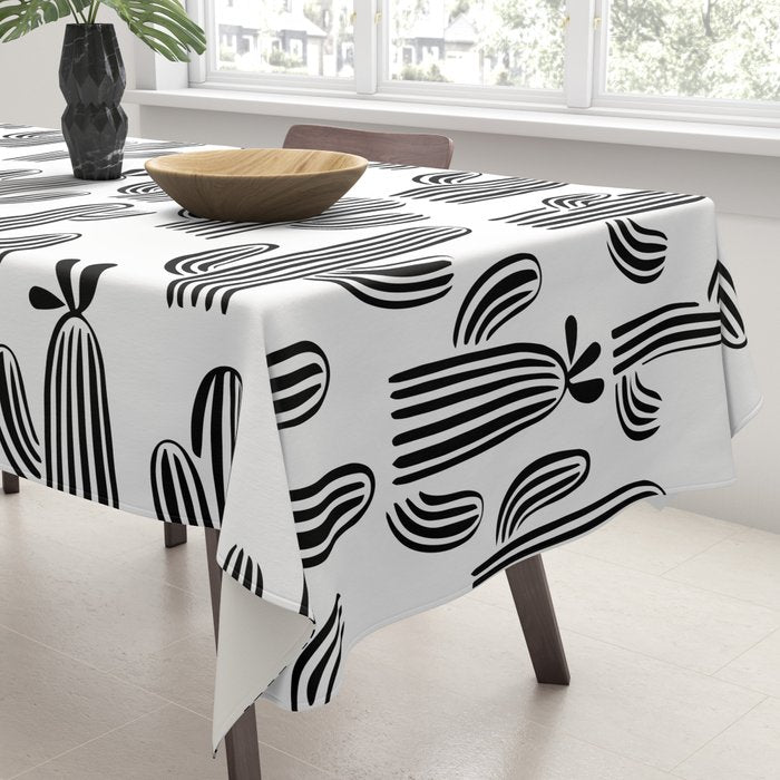 Black and white cactus plant pattern art Tablecloth Gallery Image 3
