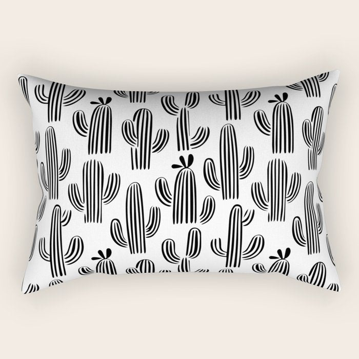 Black and white cactus plant pattern art Rectangular Pillow Gallery Image 2