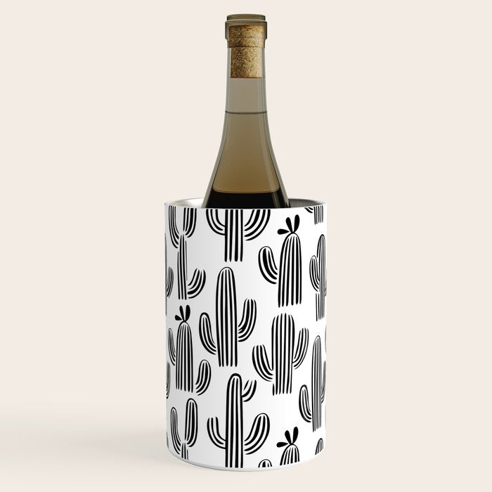 Black and white cactus plant pattern art Wine Chiller Gallery Image 2