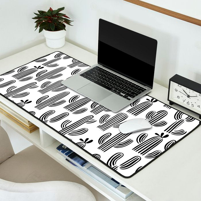 Black and white cactus plant pattern art Desk Mat Gallery Image 2