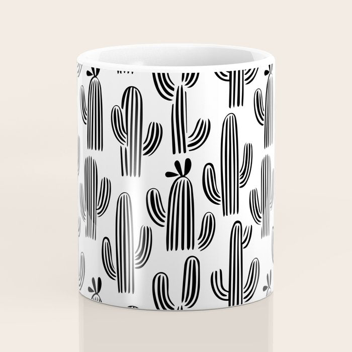 Black and white cactus plant pattern art Coffee Mug Gallery Image 4