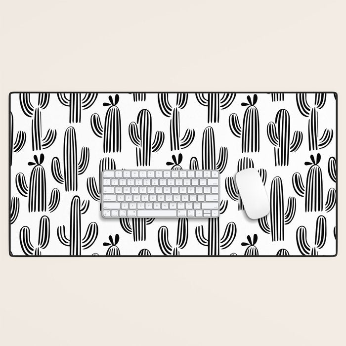 Black and white cactus plant pattern art Desk Mat Gallery Image 1