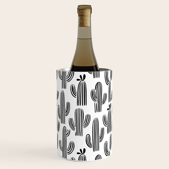 Black and white cactus plant pattern art Wine Chiller Gallery Image 3