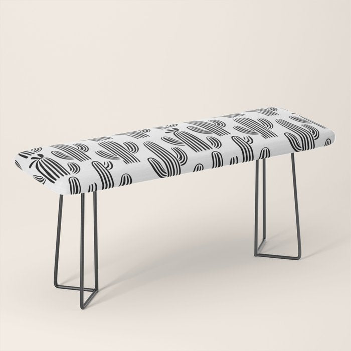 Black and white cactus plant pattern art Bench Gallery Image 1