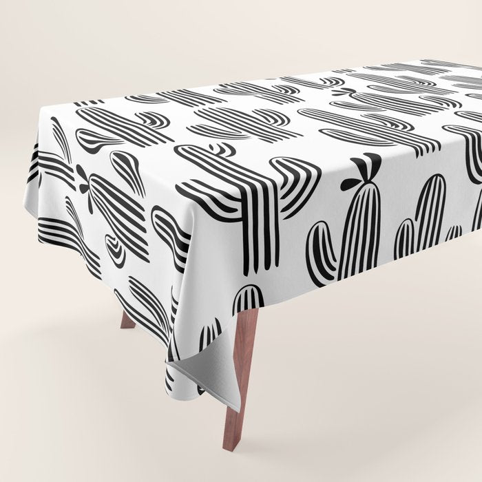 Black and white cactus plant pattern art Tablecloth Gallery Image 1