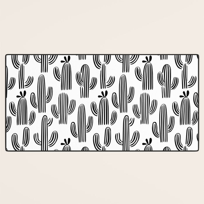 Black and white cactus plant pattern art Desk Mat Gallery Image 3
