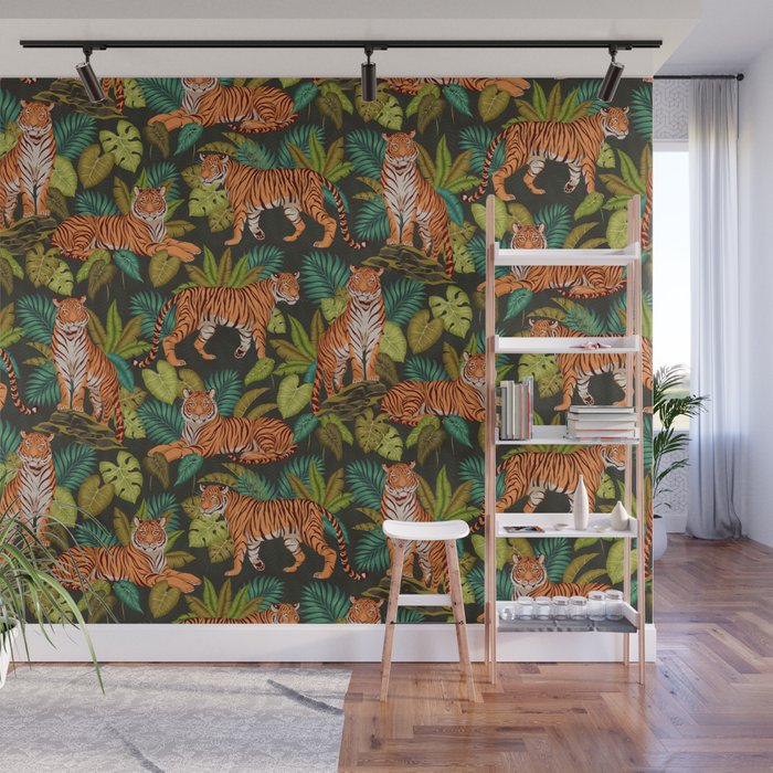 Jungle Cats In Charcoal Wall Mural Gallery Image 1