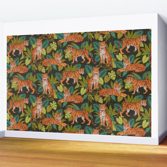 Jungle Cats In Charcoal Wall Mural Gallery Image 2