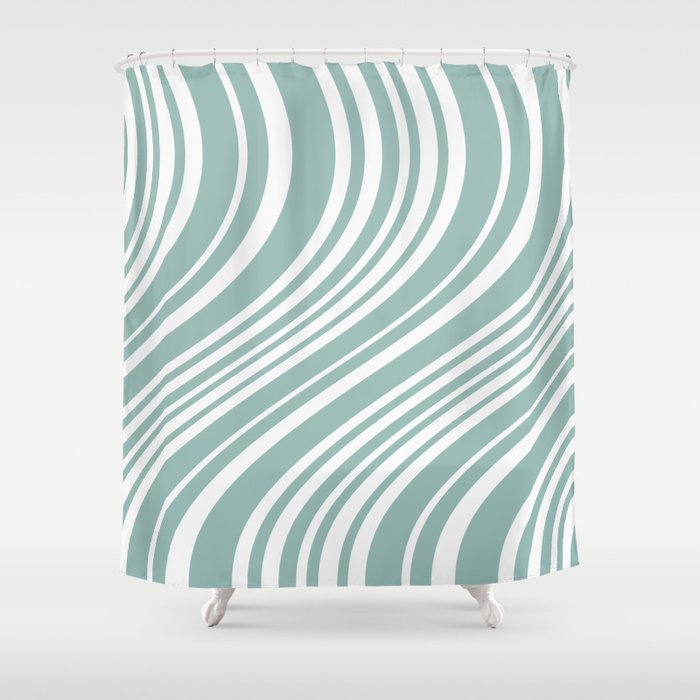 Wavy Stripes XXXVII - Sage Green Shower Curtain Gallery Image 1