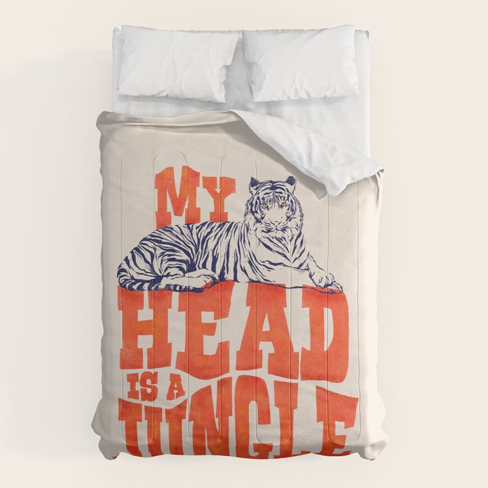 My Head is a Jungle-Tiger typography Comforter Gallery Image 1