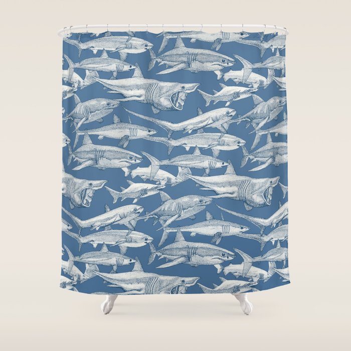 just sharks cobalt denim Shower Curtain Gallery Image 1