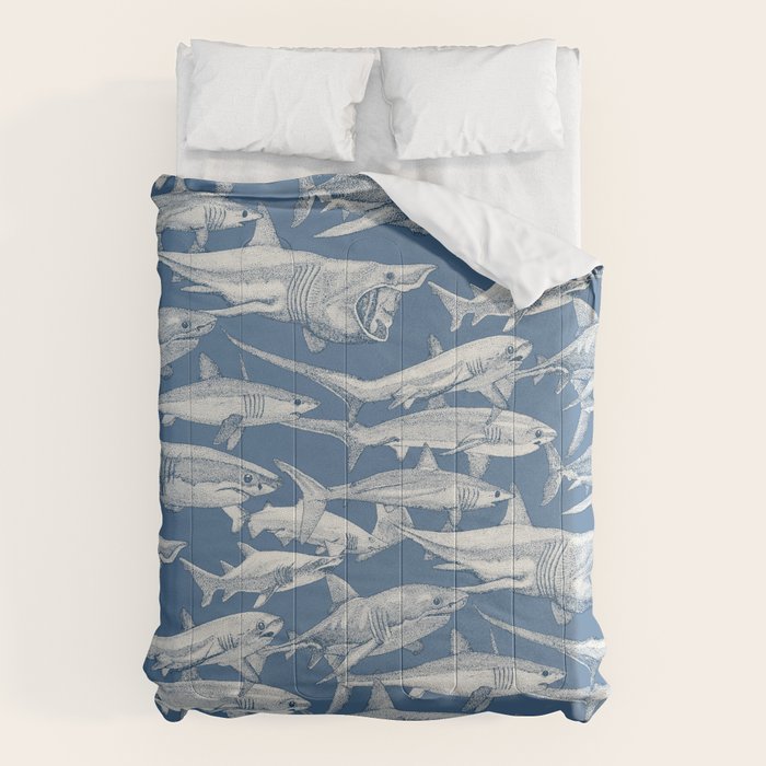 just sharks cobalt denim Comforter Gallery Image 6