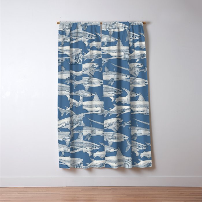 just sharks cobalt denim Window Curtain Gallery Image 3