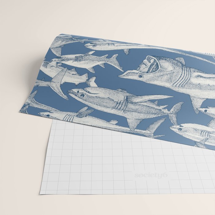 just sharks cobalt denim Wrapping Paper Gallery Image 2