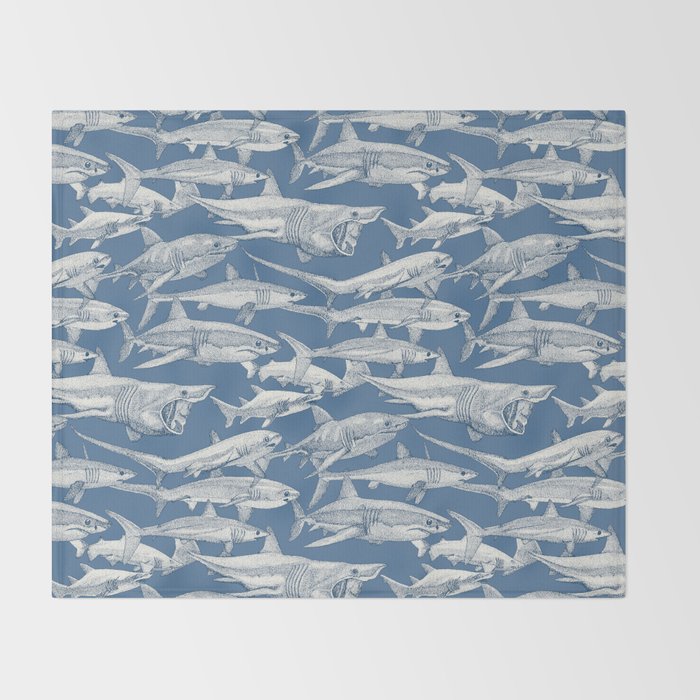 just sharks cobalt denim Throw Blanket Gallery Image 2