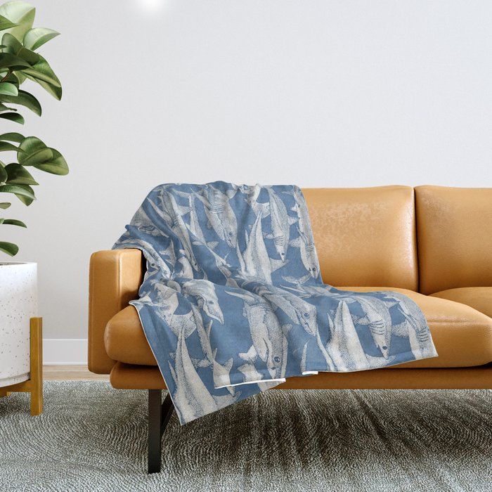 just sharks cobalt denim Throw Blanket Gallery Image 1
