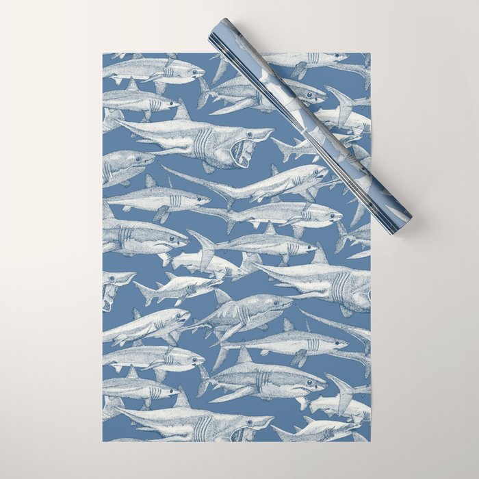 just sharks cobalt denim Wrapping Paper Gallery Image 1