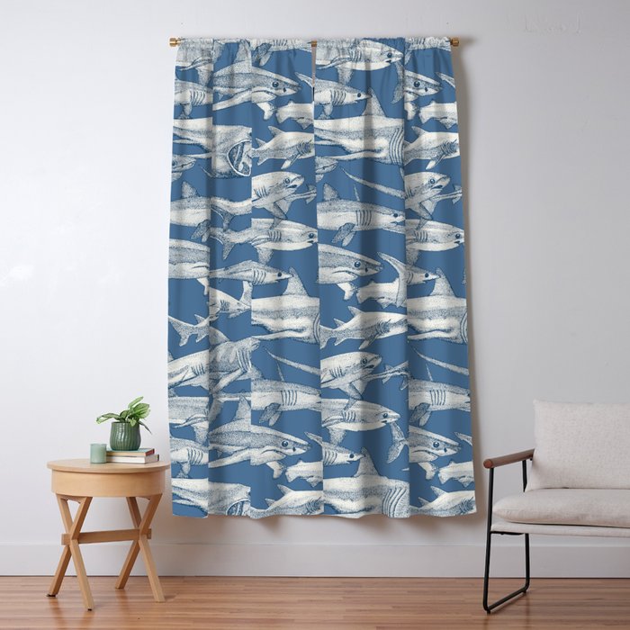 just sharks cobalt denim Window Curtain Gallery Image 5