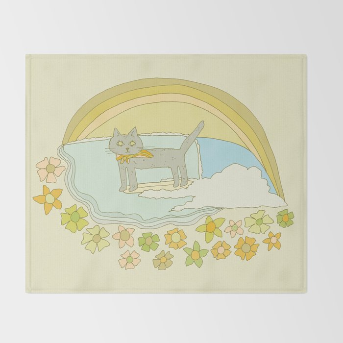 Cat Retro Surf // art by surfy birdy Throw Blanket Gallery Image 2