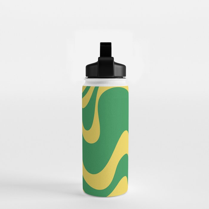 Green and Yellow Retro Liquid Swirl Abstract 2 Water Bottle Gallery Image 2