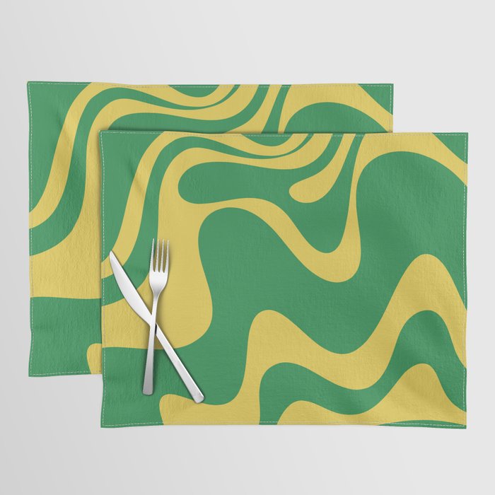 Green and Yellow Retro Liquid Swirl Abstract 2 Placemat Gallery Image 1