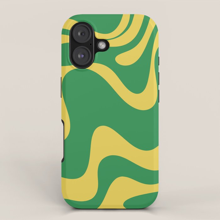 Green and Yellow Retro Liquid Swirl Abstract 2 iPhone Case Gallery Image 1