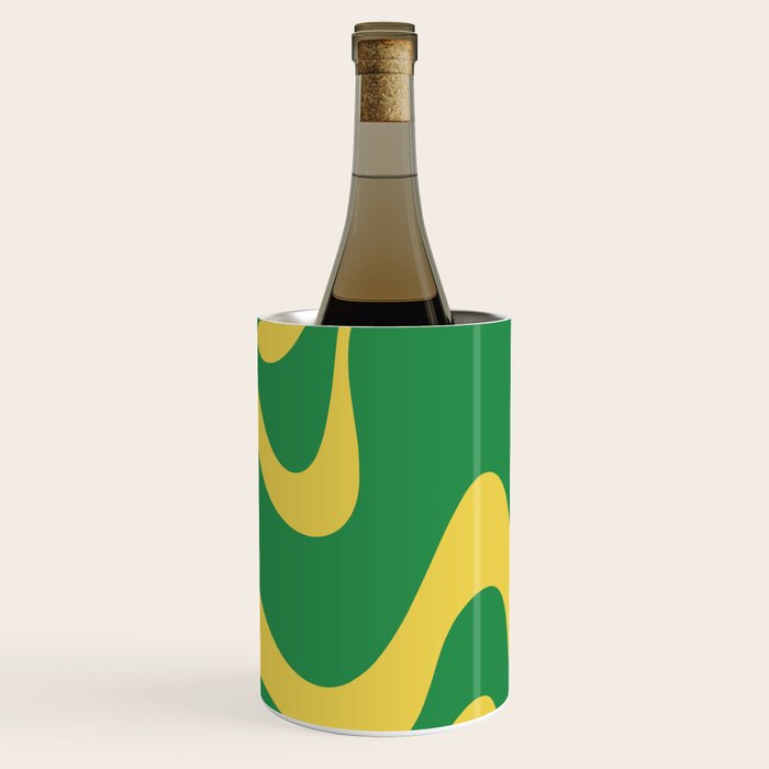 Green and Yellow Retro Liquid Swirl Abstract 2 Wine Chiller Gallery Image 3