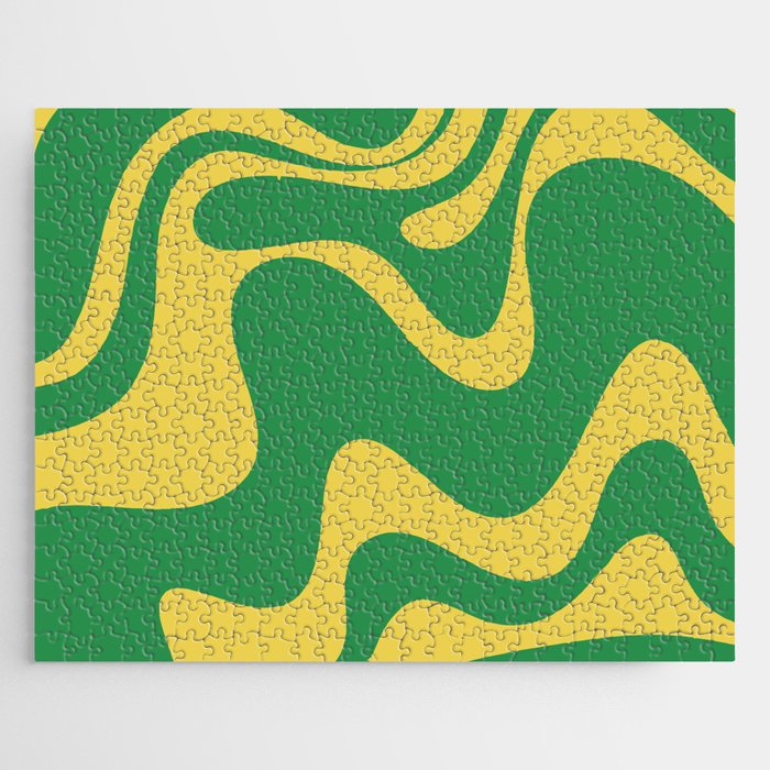 Green and Yellow Retro Liquid Swirl Abstract 2 Jigsaw Puzzle Gallery Image 1