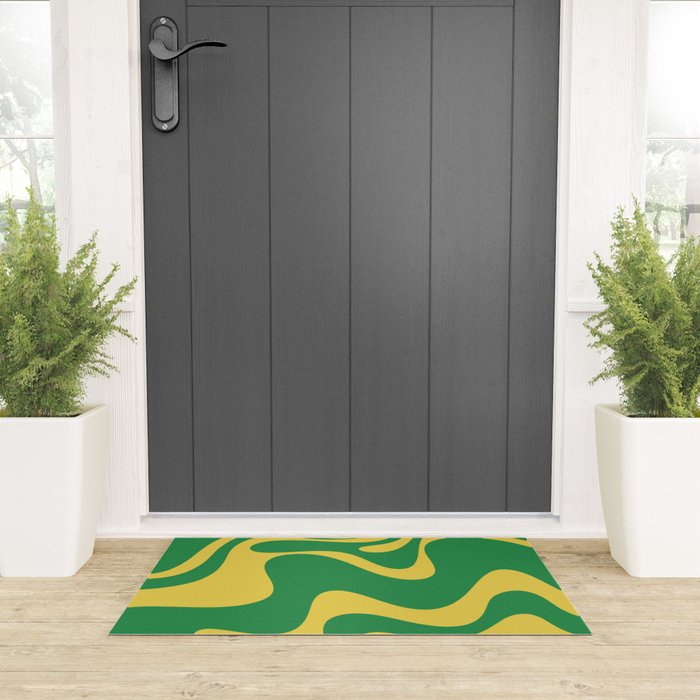 Green and Yellow Retro Liquid Swirl Abstract 2 Welcome Mat Gallery Image 3