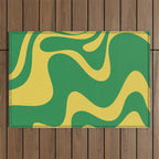Green and Yellow Retro Liquid Swirl Abstract 2 Outdoor Rug Gallery Image 1