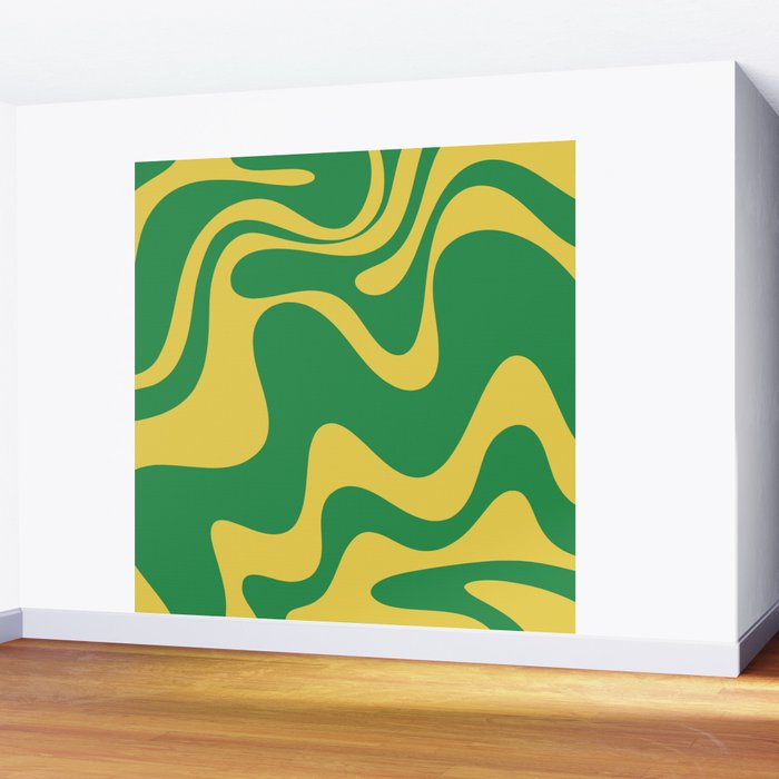 Green and Yellow Retro Liquid Swirl Abstract 2 Wall Mural Gallery Image 2