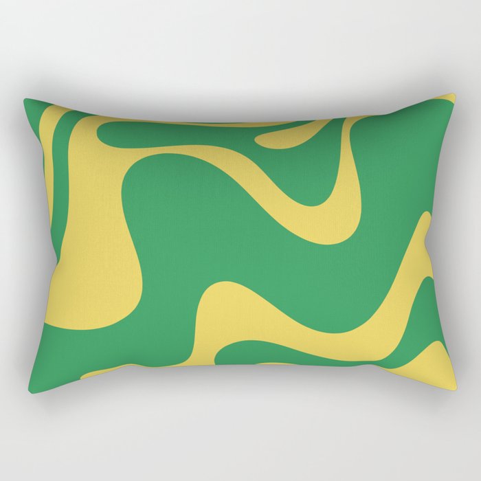 Green and Yellow Retro Liquid Swirl Abstract 2 Rectangular Pillow Gallery Image 1