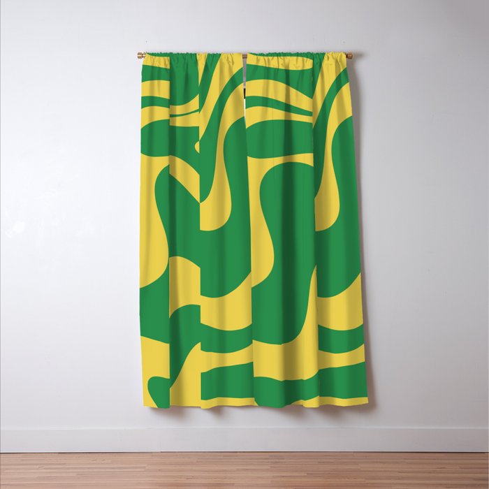 Green and Yellow Retro Liquid Swirl Abstract 2 Window Curtain Gallery Image 3