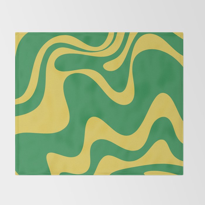 Green and Yellow Retro Liquid Swirl Abstract 2 Throw Blanket Gallery Image 2