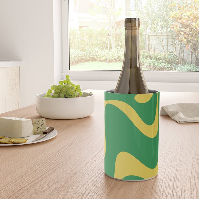 Green and Yellow Retro Liquid Swirl Abstract 2 Wine Chiller Gallery Image 4