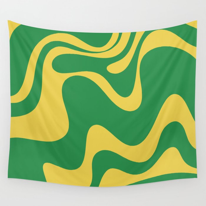 Green and Yellow Retro Liquid Swirl Abstract 2 Wall Tapestry Gallery Image 4