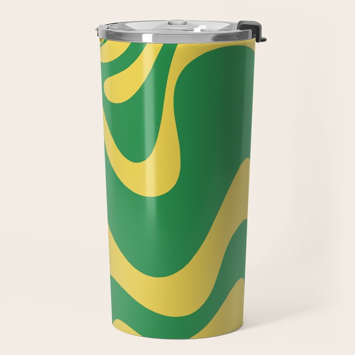Green and Yellow Retro Liquid Swirl Abstract 2 Travel Mug Gallery Image 2