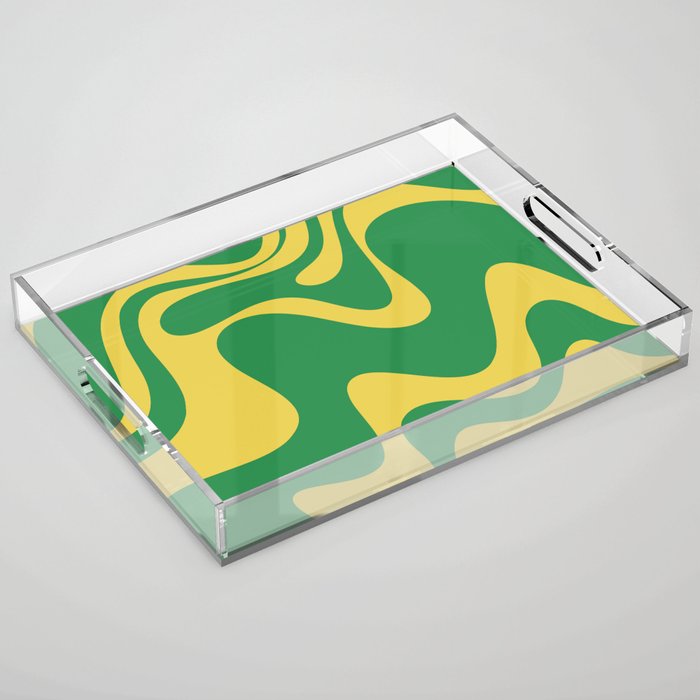 Green and Yellow Retro Liquid Swirl Abstract 2 Acrylic Tray Gallery Image 1