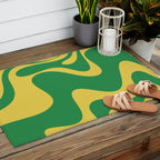 Green and Yellow Retro Liquid Swirl Abstract 2 Outdoor Rug Gallery Image 2