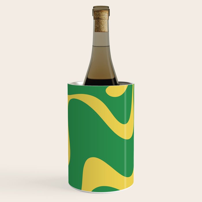 Green and Yellow Retro Liquid Swirl Abstract 2 Wine Chiller Gallery Image 1